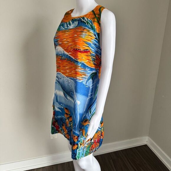 Y2K Tropical Fish Dolphin Hawaiian Beach Lua Dress Swim Wear - Picture 3 of 8